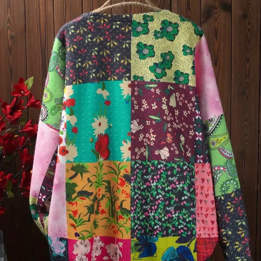 ***NEW STYLE***PATCHWORK OVERSIZED CARDIGAN SWEATER - Picture 3 of 9